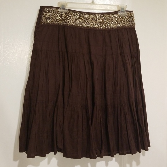 💕BCBGMaxAzria💕 Boho Brown Skirt with Sequins - Picture 1 of 5